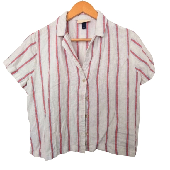 Universal Thread Tops - Universal Thread Red and White Striped Button-Down Cropped Shirt Size Small